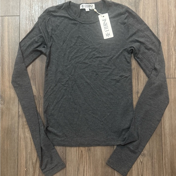 Éterne Long Sleeve Fitted Top Butter Rib Heather Charcoal Size S NWT USA Made